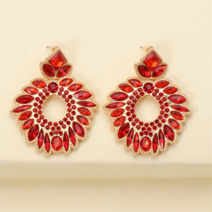 Red Crystal and Cubic Zirconia 18K Gold-Plated Geometric Drop Earrings, gold drop earrings for women, styled look