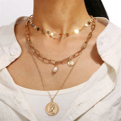 Pearl & 18K Gold-Plated Coin Layer Necklace