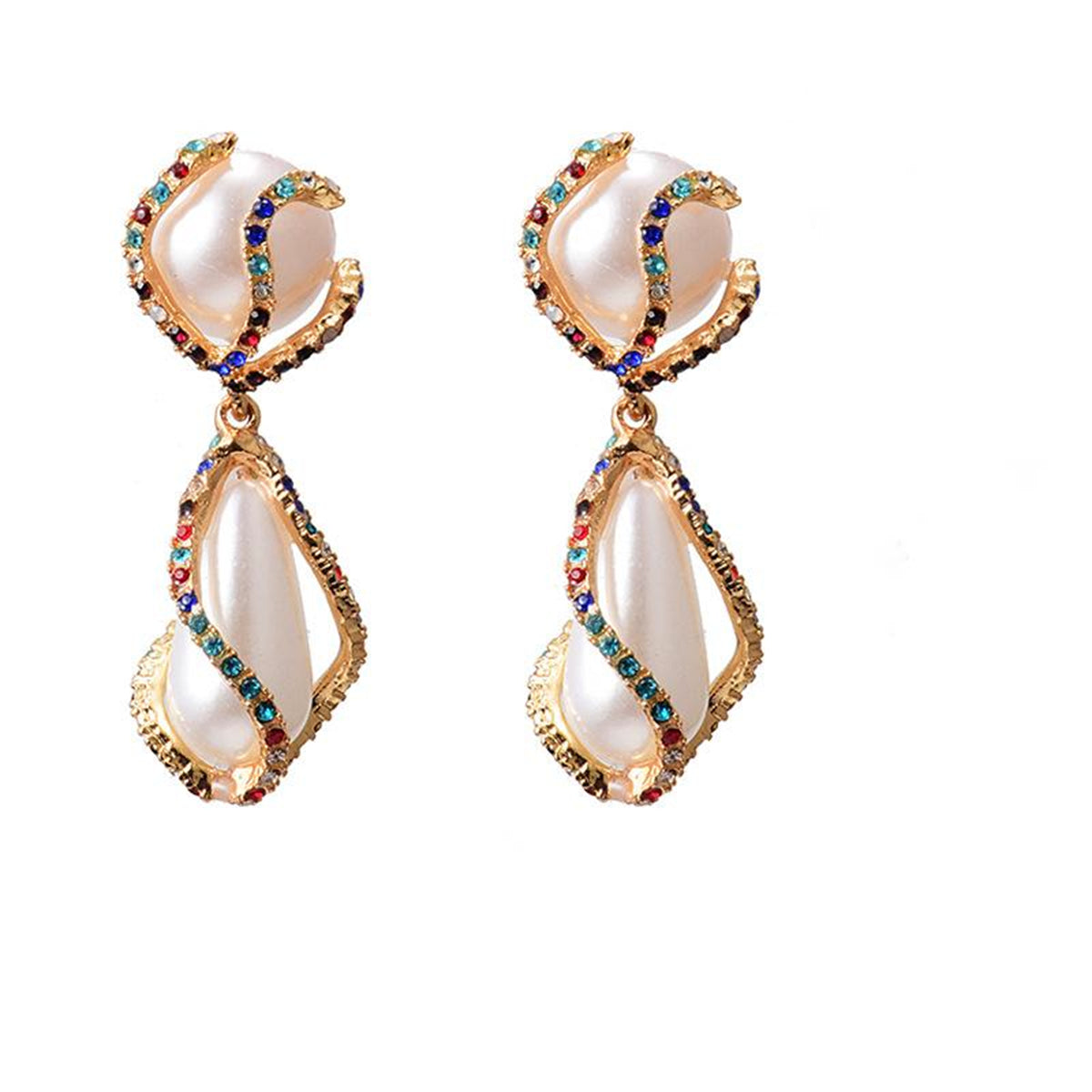 Pearl & Multicolor Cubic Zirconia 18K Gold-Plated Twist Drop Earrings