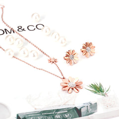 Cubic Zirconia & 18K Rose Gold-Plated Mum Stud Earrings & Pendant Necklace