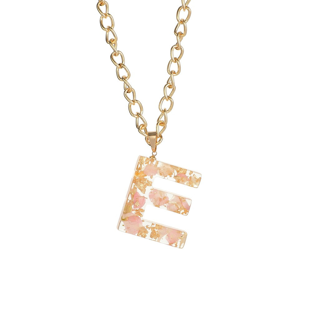 Pink & 18K Gold-Plated Floral Alphabet E Pendant Necklace