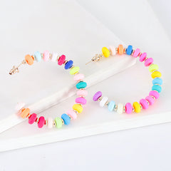 Pink Multicolor Howlite & 18K Gold-Plated Beaded Hoop Earring
