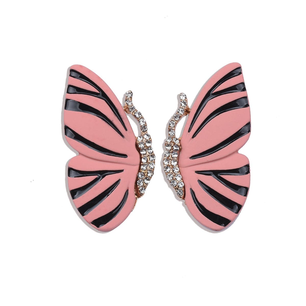 Pink Enamel & Cubic Zirconia Butterfly Stud Earrings