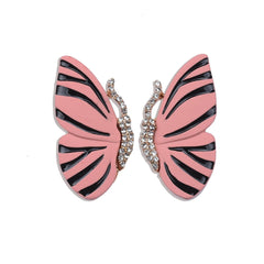 Pink Enamel & Cubic Zirconia Butterfly Stud Earrings