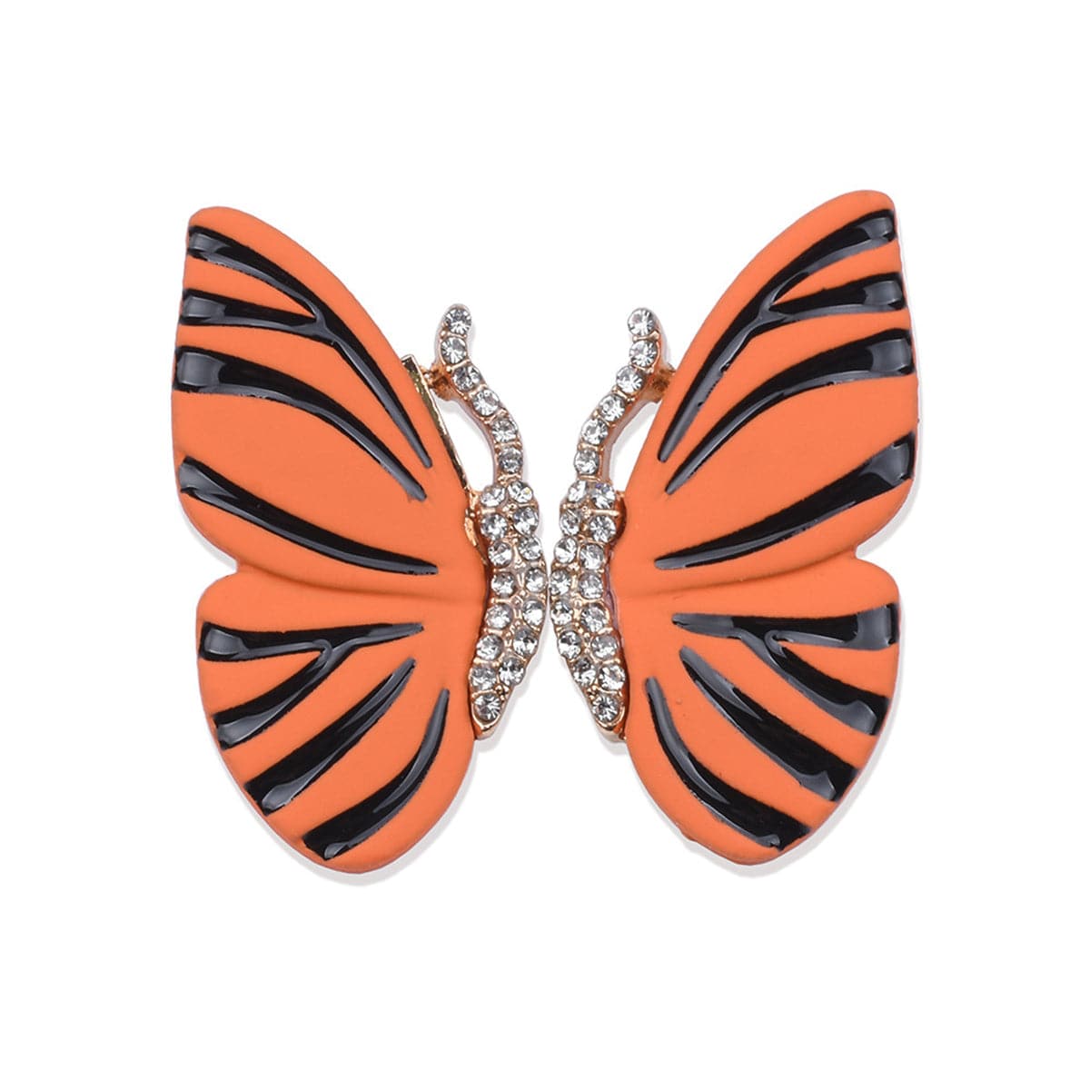 Orange Enamel & Cubic Zirconia Butterfly Stud Earrings
