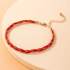 Red Polyster & 18K Gold-Plated Braided Anklet