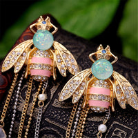 Opal & Cubic Zirconia Bee Tassel Drop Earrings