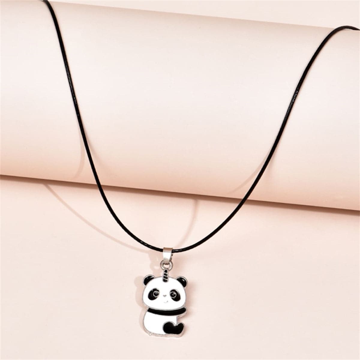 Black & Silver-Plated Panda Pendant Necklace