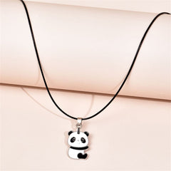 Black & Silver-Plated Panda Pendant Necklace