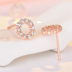 Cubic Zirconia & 18K Rose Gold-Plated Circle Stud Earrings