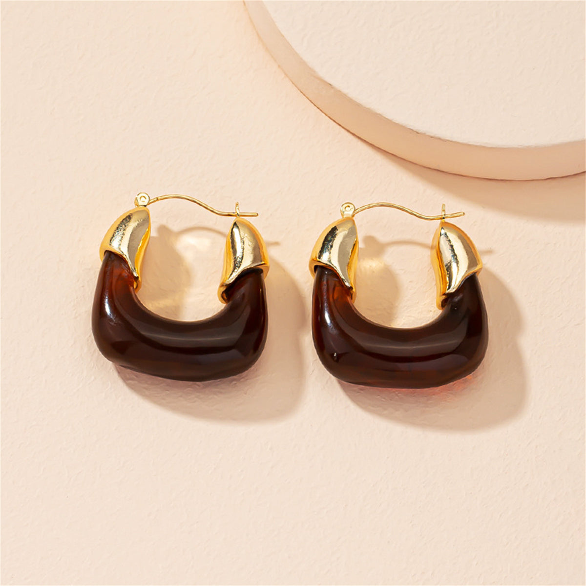 Amber Resin & 18K Gold-Plated U-Shape Huggie Earring