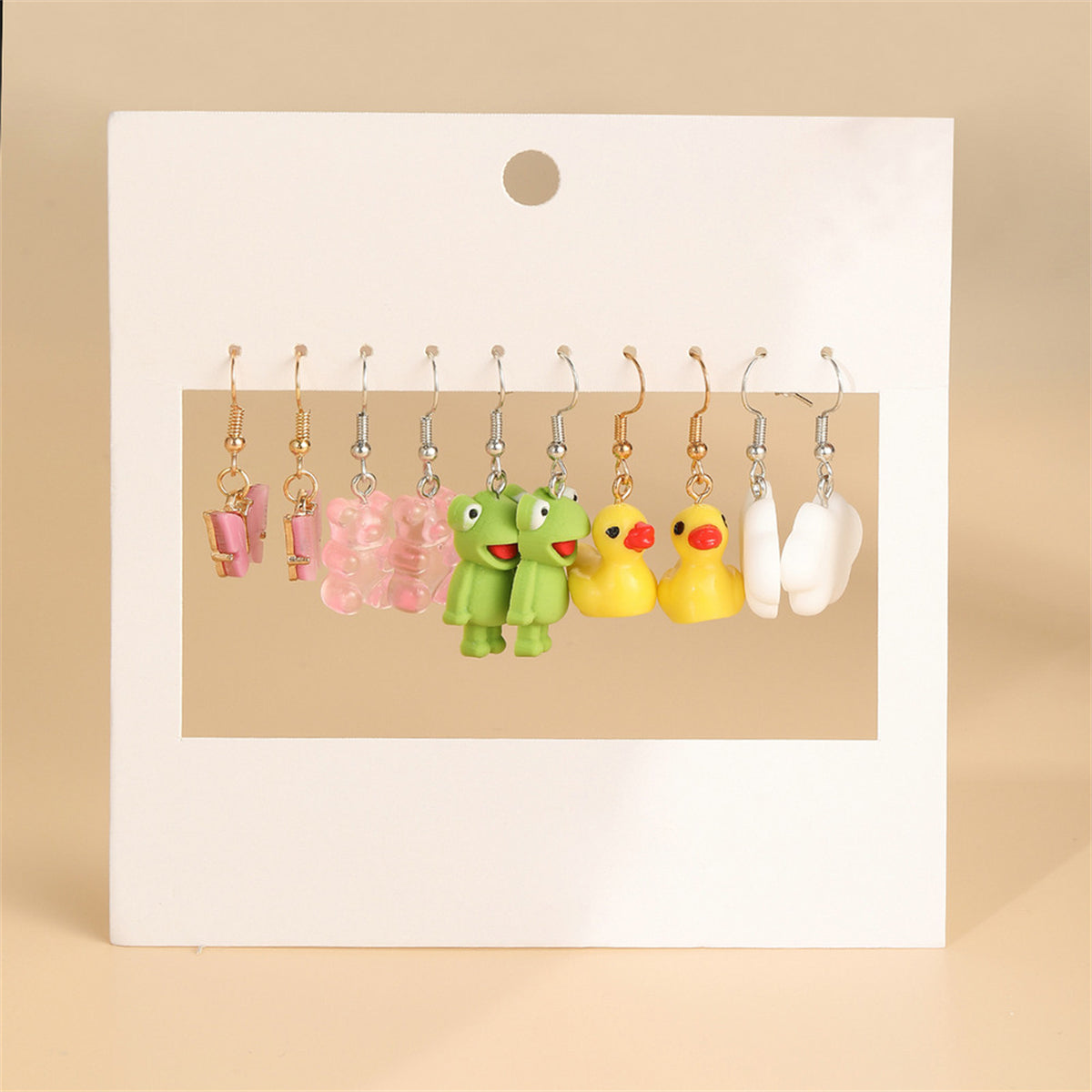 Green Resin and Polymer Clay Two Tone Frog Drop Earrings Set, drop earrings for women, dainty minimalist design, front view