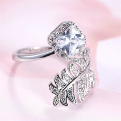 Crystal & Cubic Zirconia Silver-Plated Leaf Bypass Ring