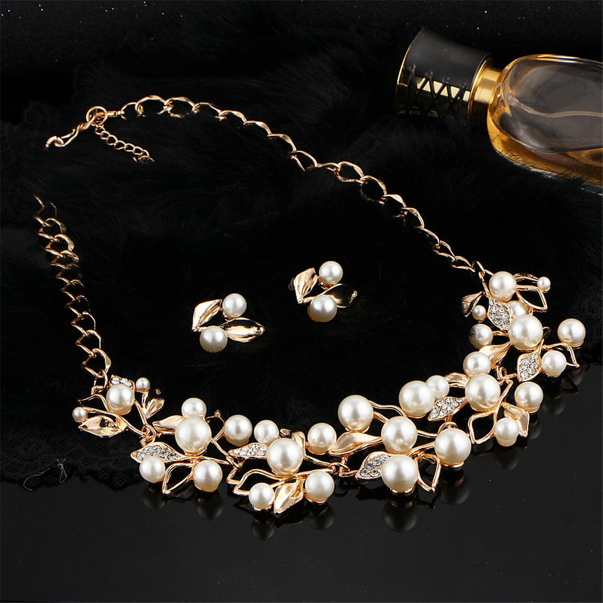Pearl & Cubic Zirconia 18K Gold-Plated Leaf Statement Necklace Set
