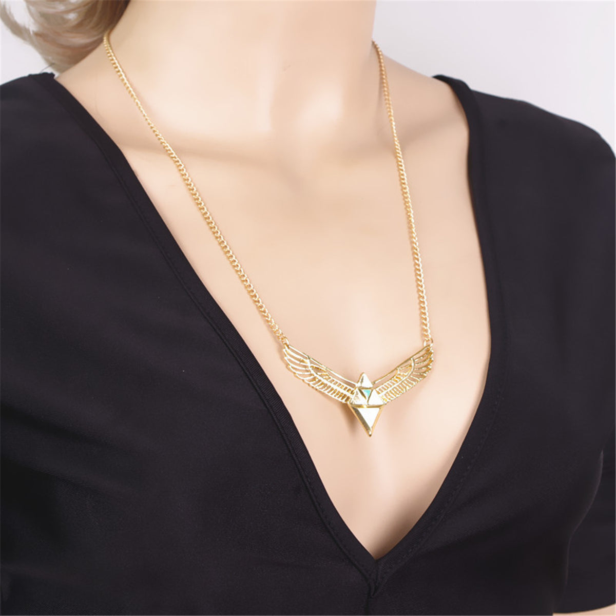 Teal Enamel & 18K Gold-Plated Eagle Wings Bar Necklace