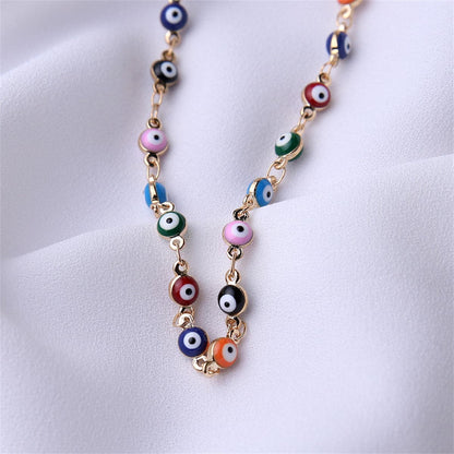 Blue Enamel and 18K Gold-Plated Multi-Hued Evil Eye Necklace, gold pendant necklace for women, side view