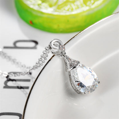 Cubic Zirconia and Crystal Teardrop Pendant Necklace, pendant necklace for women, elegant gift for her, side view