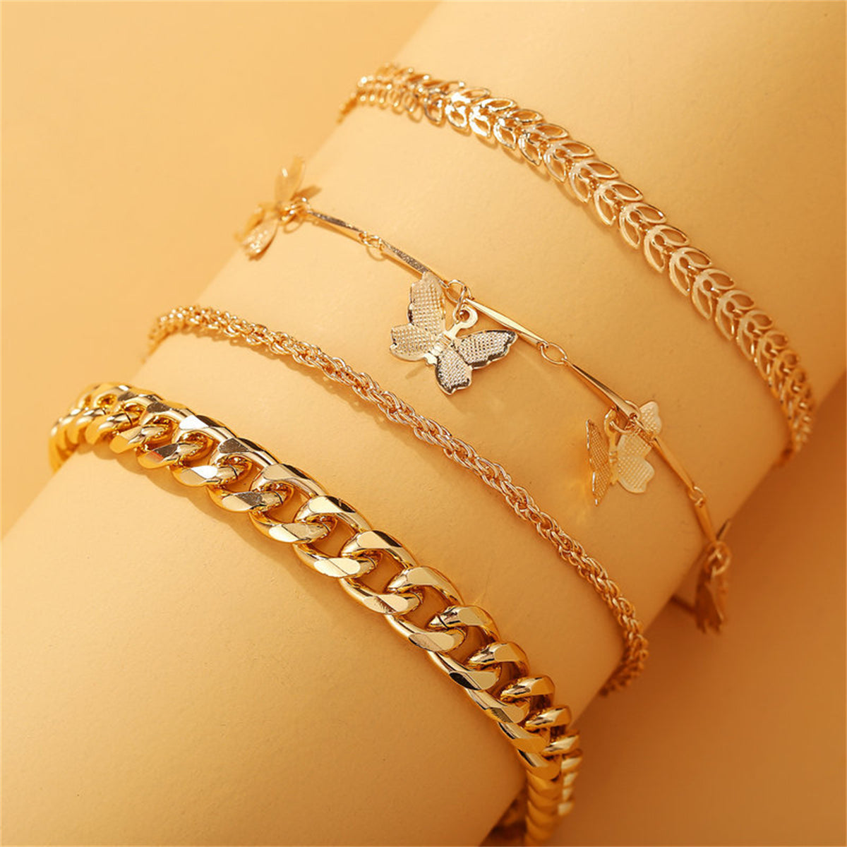 18K Gold-Plated Butterfly Station Bracelet Set, jewelry gift sets for women, elegant gift for her, lifestyle look