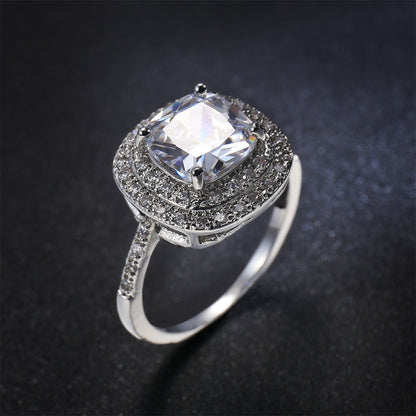 Cubic Zirconia and Crystal Halo Ring, statement rings for women, botanical inspired, detail close-up