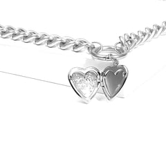 Silver-Plated Heart Figaro Layered Pendant Necklace