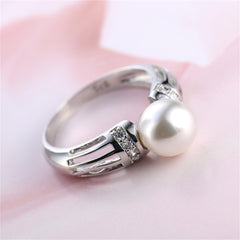Pearl & Cubic Zirconia Silver-Plated Ring