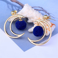 Blue & Goldtone Pom-Pom Moon Drop Earrings