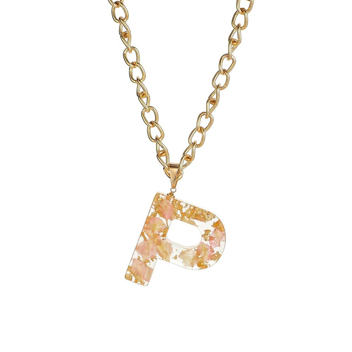 Pink & 18K Gold-Plated Floral Alphabet P Pendant Necklace
