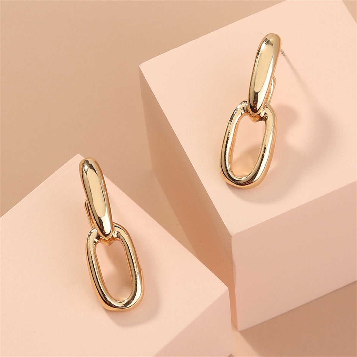 18K Gold-Plated Interlocked Cable Chain Drop Earrings, gold drop earrings for women, everyday style, styled look