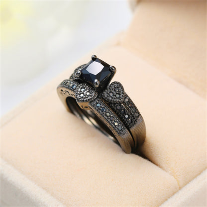Black Crystal and Black Cubic Zirconia Heart Princess-Cut Ring and Pavé Band, jewelry gift sets for women, styled look