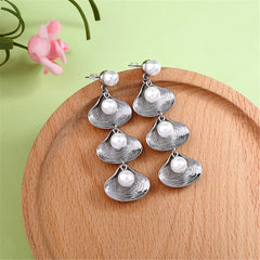 Pearl & Silver-Plated Linking Seashell Drop Earrings
