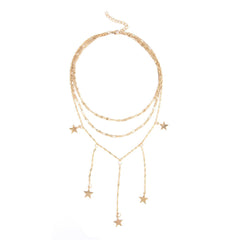 18k Gold-Plated Star Drop Layered Choker Necklace - streetregion