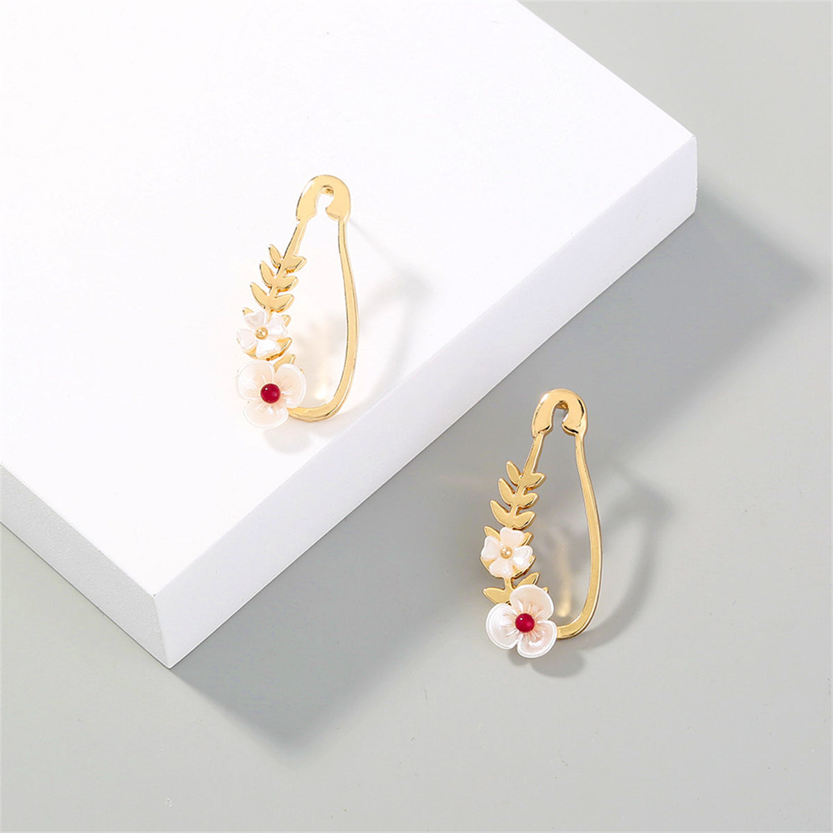 White Acrylic and 18K Gold-Plated Flower Pin Drop Earrings, gold stud earrings for women, elegant gift for her, styled look