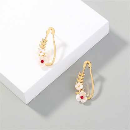 White Acrylic and 18K Gold-Plated Flower Pin Drop Earrings, gold stud earrings for women, elegant gift for her, styled look