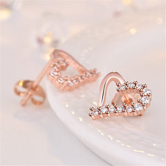 Cubic Zirconia & 18K Rose Gold-Plated Heart Stud Earrings