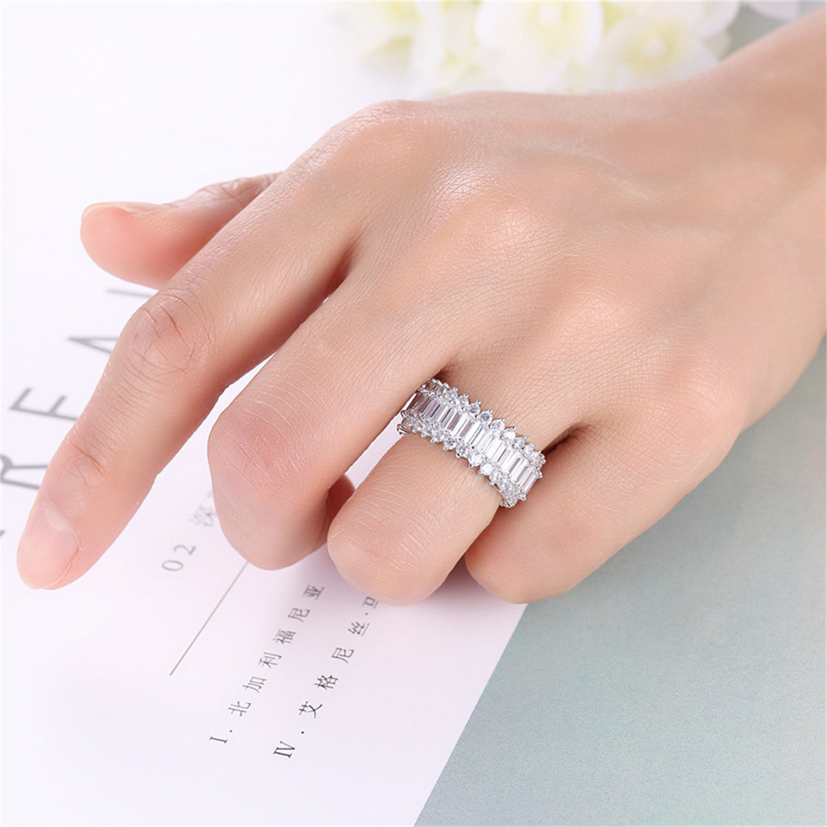 Crystal & Cubic Zirconia Silver-Plated Band Ring