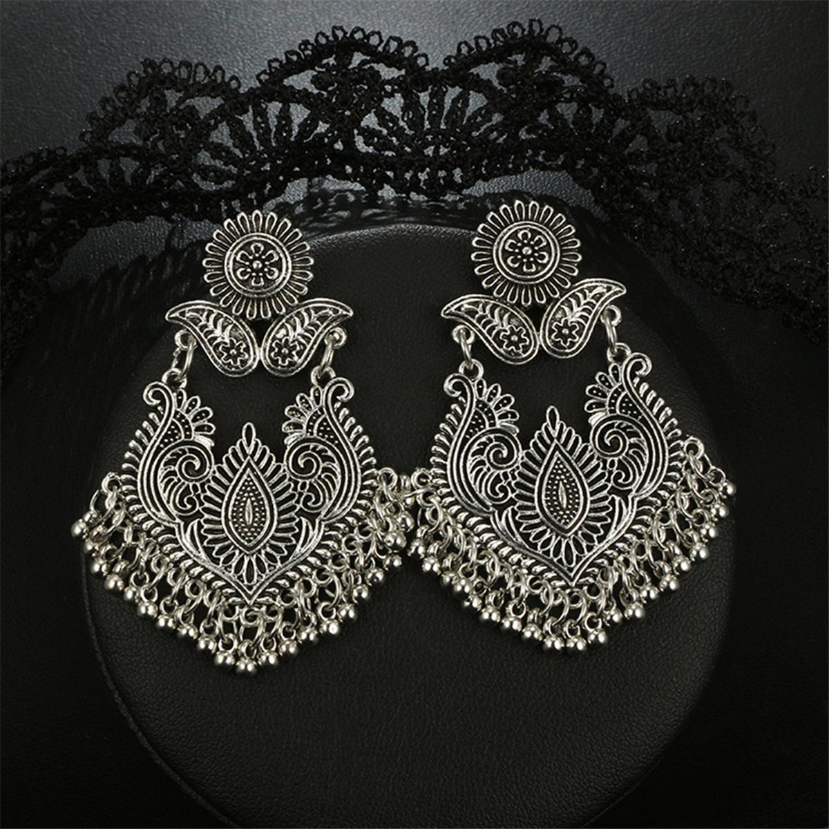 Silver-Plated Floral Bell Drop Earrings