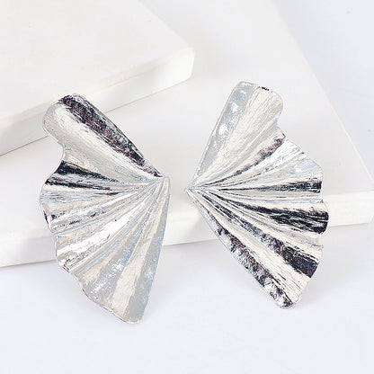 Silver-Plated Fan Stud Earrings, silver stud earrings for women, everyday style, detail close-up