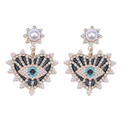 Black & Cubic Zirconia Eye In Heart Drop Earrings