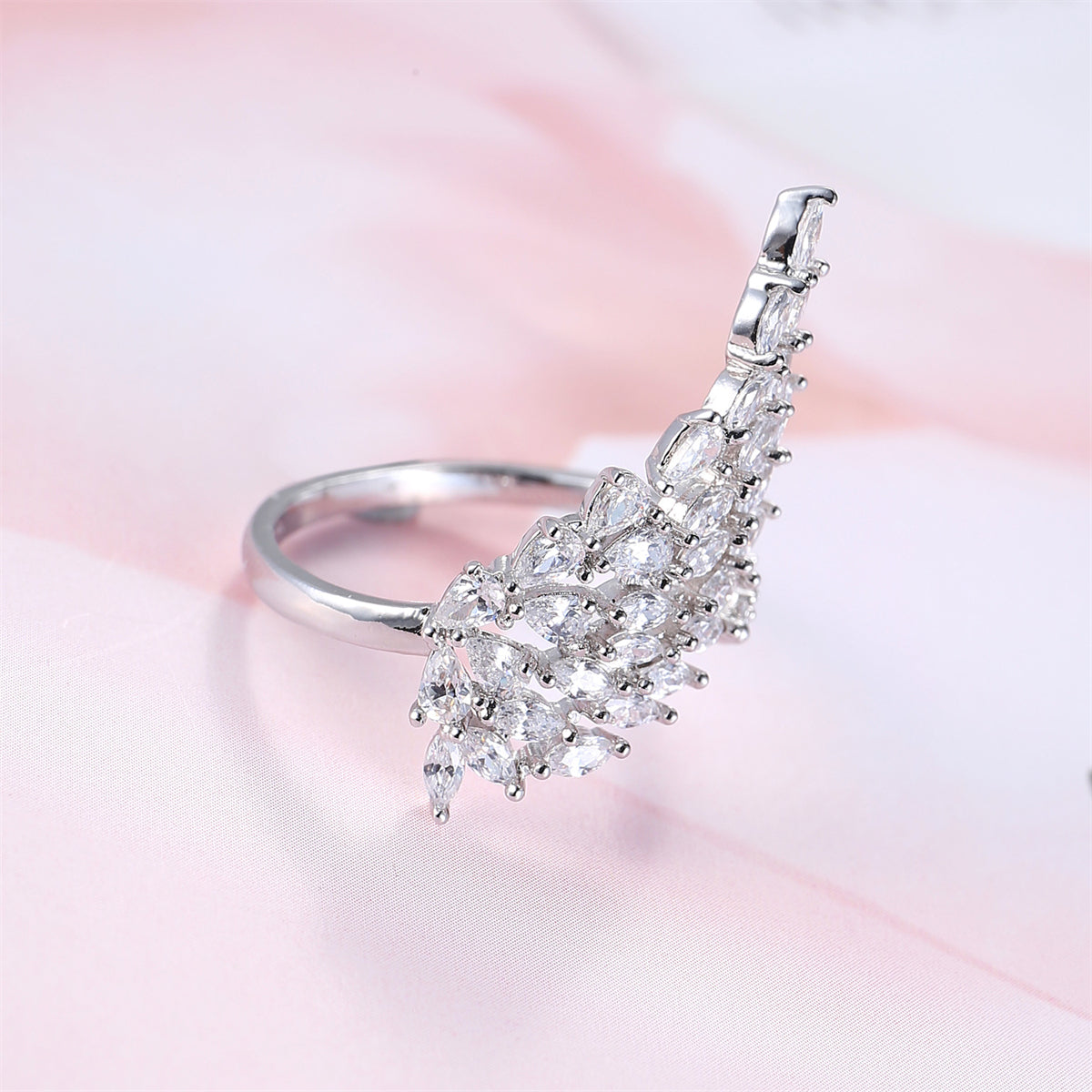 Crystal & Cubic Zirconia Marquise Wing Adjustable Bypass Ring