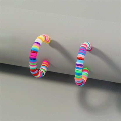 Rainbow Polymer Clay and 18K Gold-Plated Hoop Earrings, botanical inspired, detail close-up