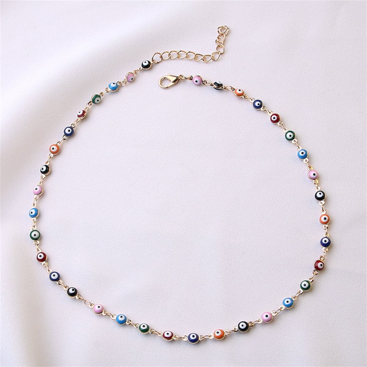 Blue Enamel and 18K Gold-Plated Multi-Hued Evil Eye Necklace, gold pendant necklace for women, detail close-up