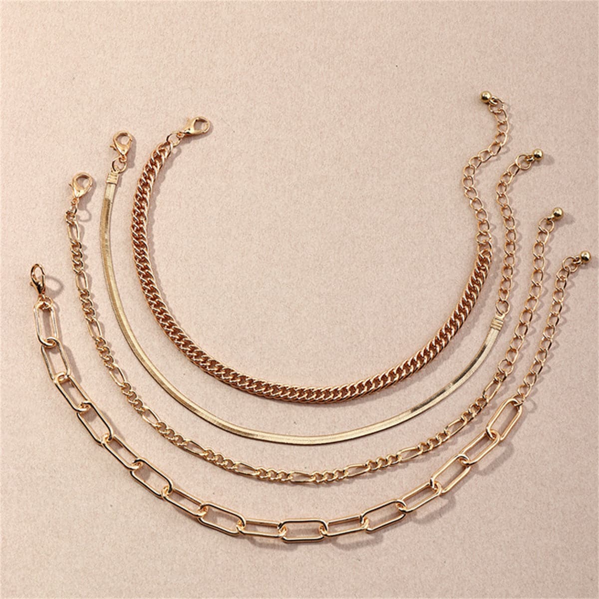 18K Gold-Plated Figaro and Snake Chain Anklet Set, jewelry gift sets for women, elegant gift for her, lifestyle look