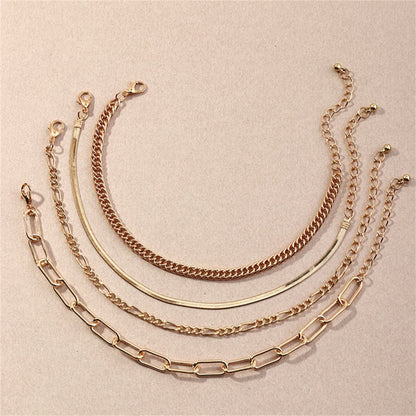 18K Gold-Plated Figaro and Snake Chain Anklet Set, jewelry gift sets for women, elegant gift for her, lifestyle look