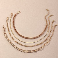 Goldtone Figaro & Snake Chain Anklet Set