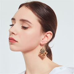 18K Gold-Plated & Light Brown Leopard Square Coin Drop Earrings - streetregion