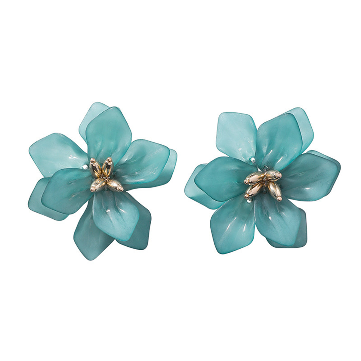 Blue Acrylic & 18K Gold-Plated Floral Stud Earrings