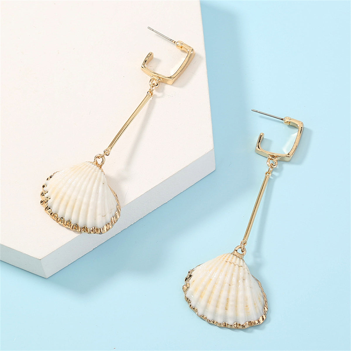 White Shell & 18K Gold-Plated Drop Earrings