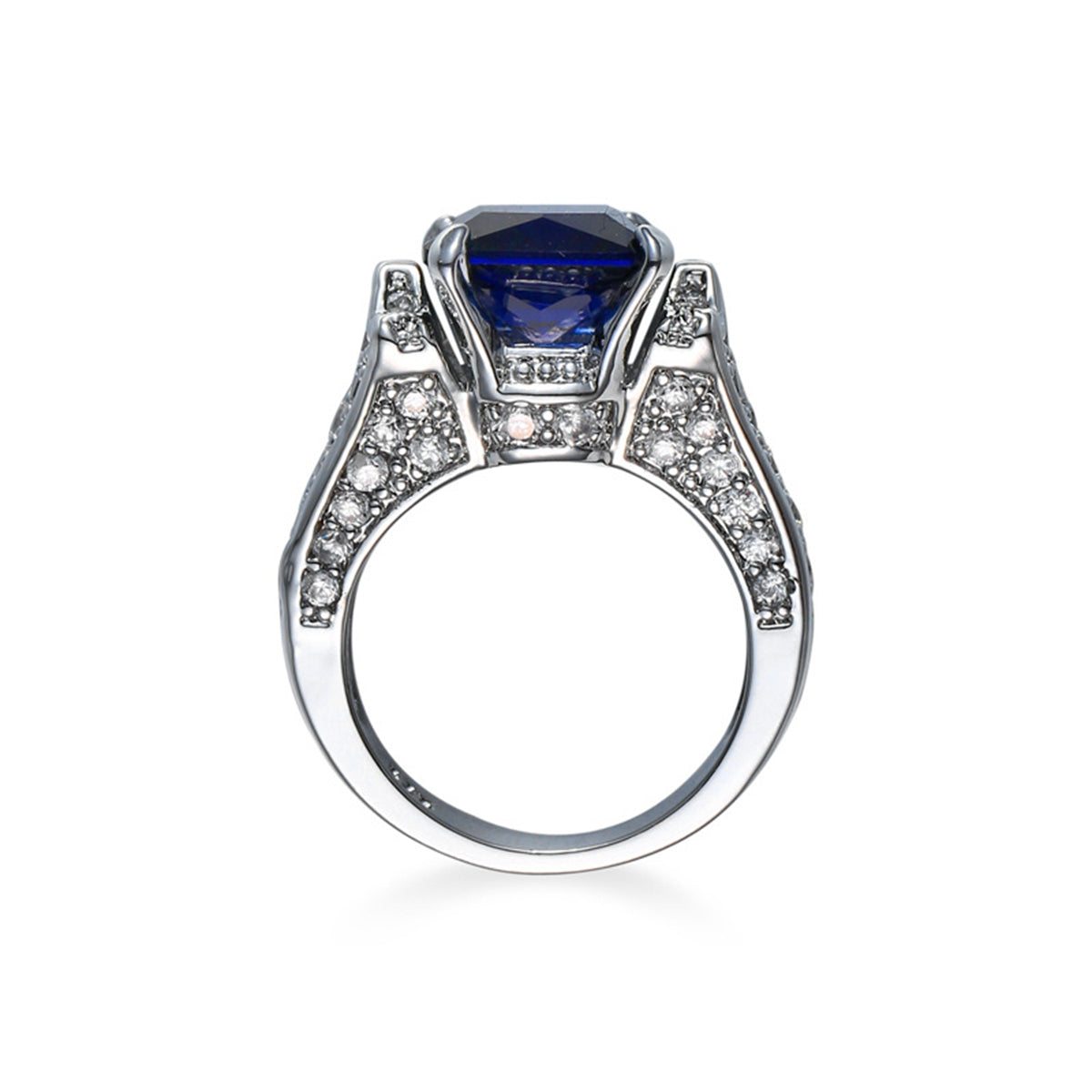 Navy Crystal and Cubic Zirconia Princess-Cut Cocktail Ring, statement rings for women, elegant gift for her, side view