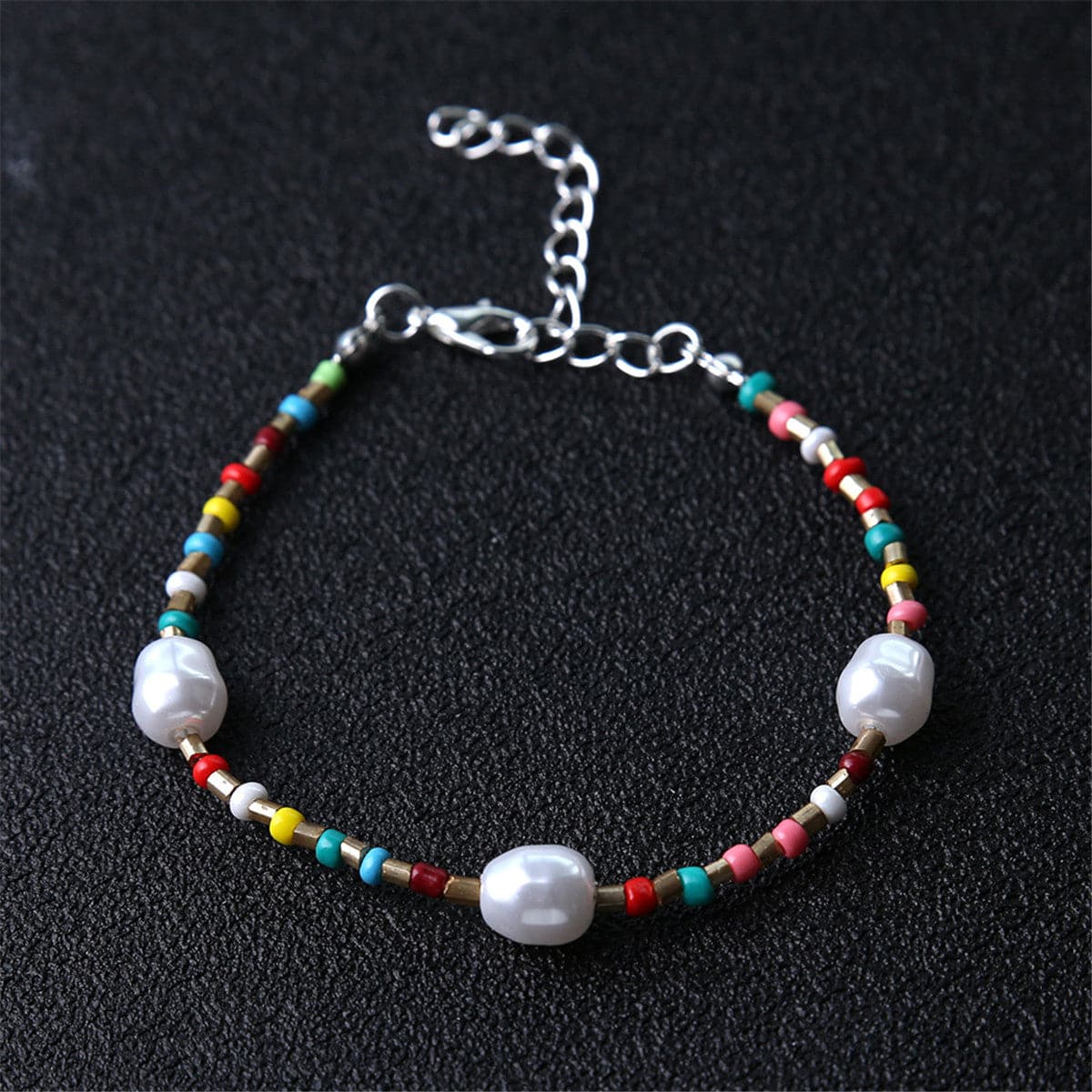 Pearl and Multi-Colored Howlite Beaded Anklet, anklet bracelet, botanical inspired, styled look