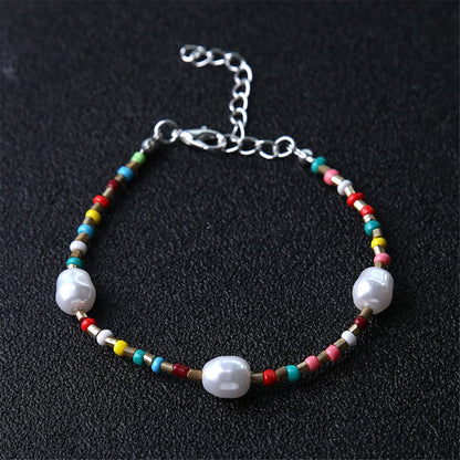 Pearl and Multi-Colored Howlite Beaded Anklet, anklet bracelet, botanical inspired, styled look